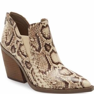Vince Camuto Tan Snake-Print Pointed Ankle Booties classic chunky leather boots